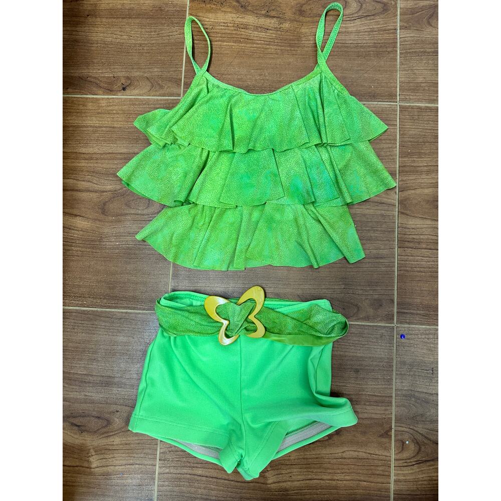 Dance Costume Medium Child Green Wolff Fording Jazz Tap Latin Ruffles Glitter